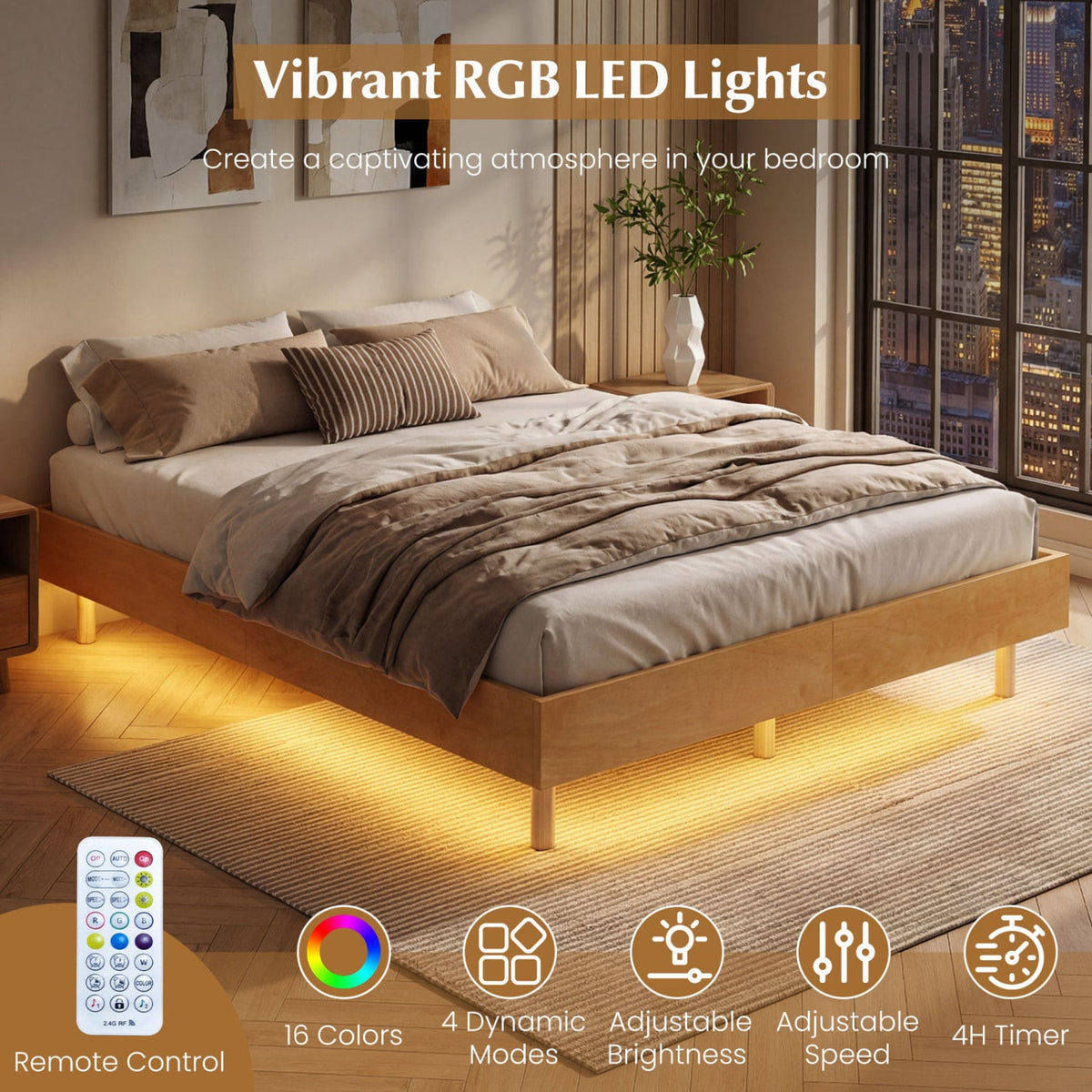 Twin/Full/Queen Size Floating Bed Frame with LED Lights for Bedroom-Full-Beds & Bed Frames-DECOROLALA