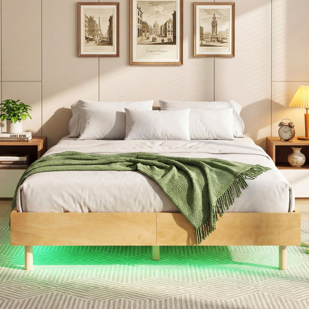 Twin/Full/Queen Size Floating Bed Frame with LED Lights for Bedroom-Queen-Beds & Bed Frames-DECOROLALA