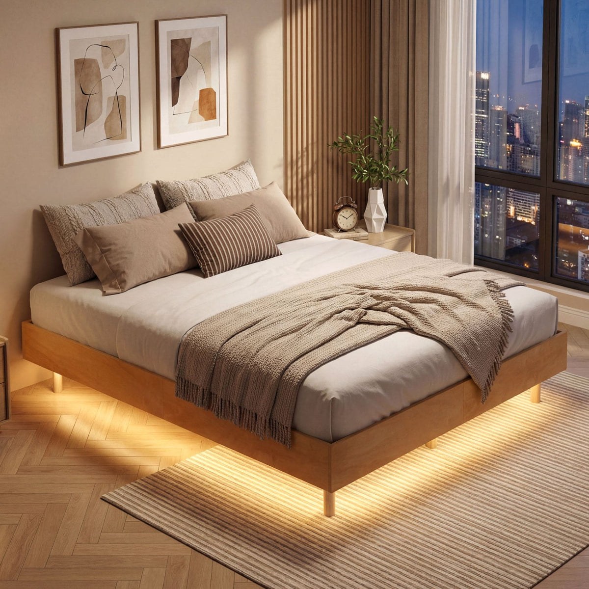 Twin/Full/Queen Size Floating Bed Frame with LED Lights for Bedroom-Queen-Beds & Bed Frames-DECOROLALA