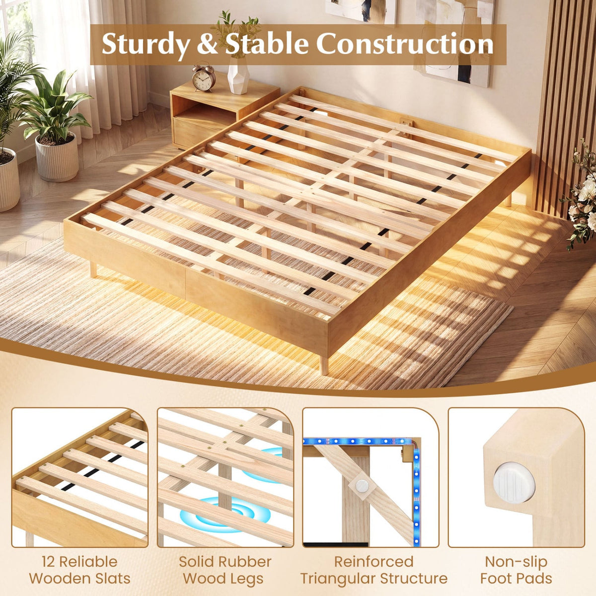Twin/Full/Queen Size Floating Bed Frame with LED Lights for Bedroom-Queen-Beds & Bed Frames-DECOROLALA