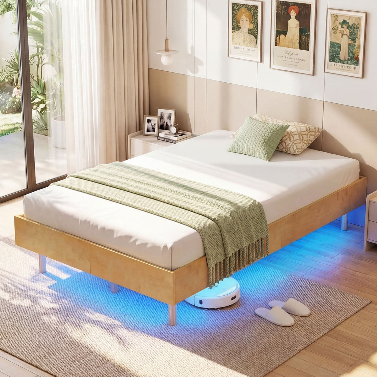 Twin/Full/Queen Size Floating Bed Frame with LED Lights for Bedroom-Twin-Beds & Bed Frames-DECOROLALA
