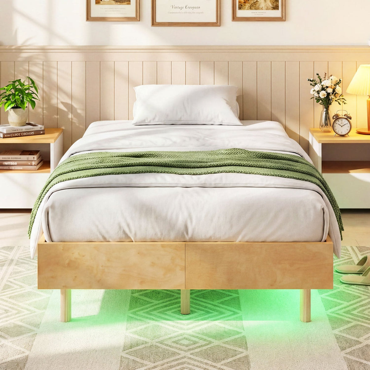 Twin/Full/Queen Size Floating Bed Frame with LED Lights for Bedroom-Twin-Beds & Bed Frames-DECOROLALA