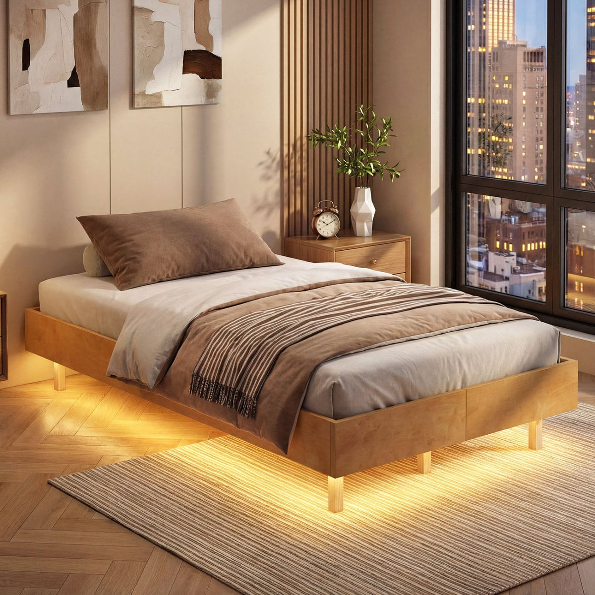 Twin/Full/Queen Size Floating Bed Frame with LED Lights for Bedroom-Twin-Beds & Bed Frames-DECOROLALA
