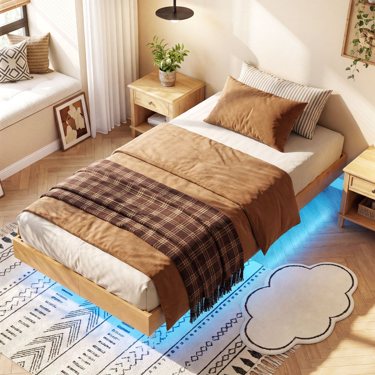 Twin/Full/Queen Size Floating Bed Frame with LED Lights for Bedroom-Twin-Beds & Bed Frames-DECOROLALA