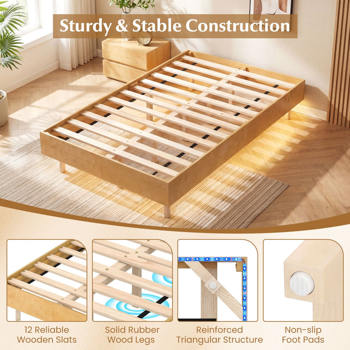 Twin/Full/Queen Size Floating Bed Frame with LED Lights for Bedroom-Twin-Beds & Bed Frames-DECOROLALA