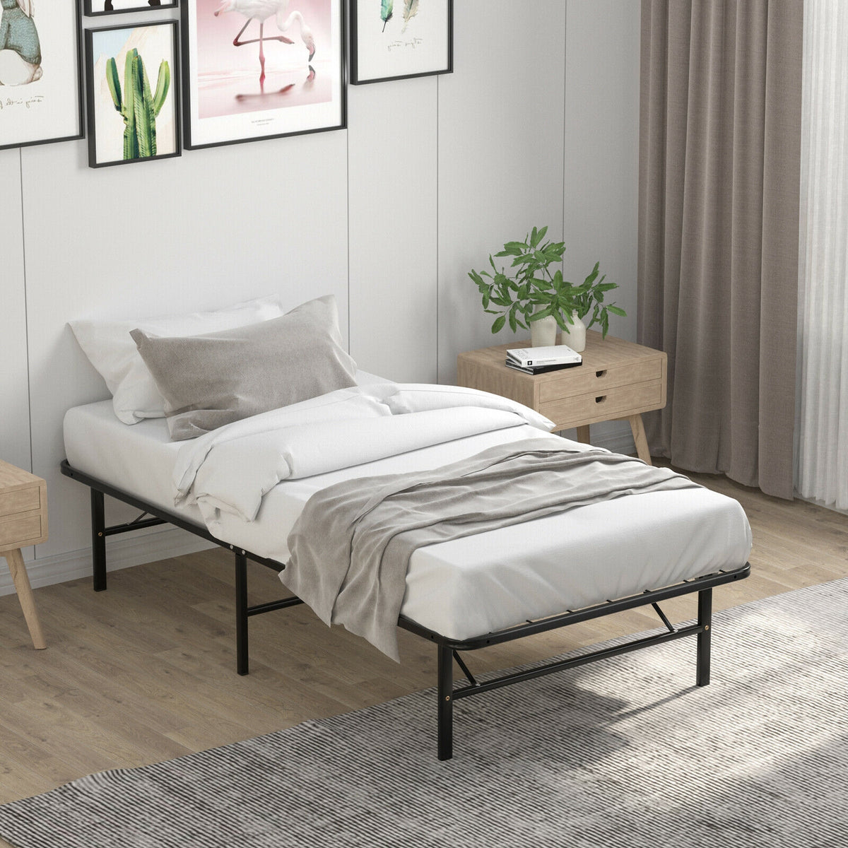 Twin/Full/Queen Size Foldable Metal Platform Bed with Tool-Free Assembly-Twin size-Mattresses-DECOROLALA