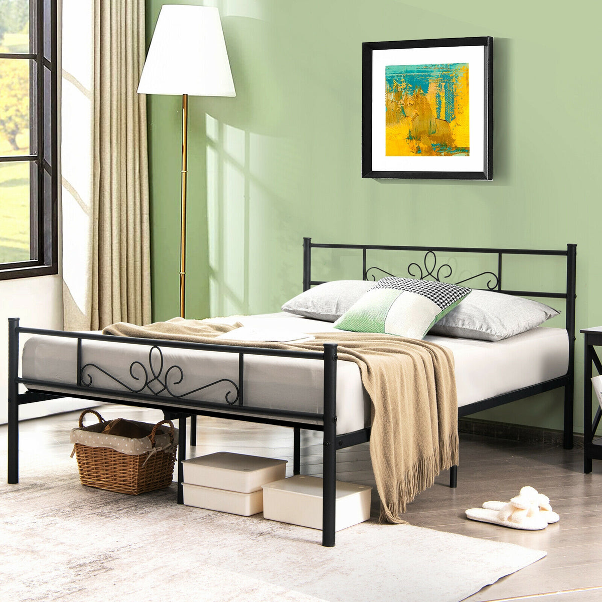 Twin/Full/Queen Size Metal Bed Frame with Headboard and Footboard-Full Size-Simple Bed Frame-DECOROLALA