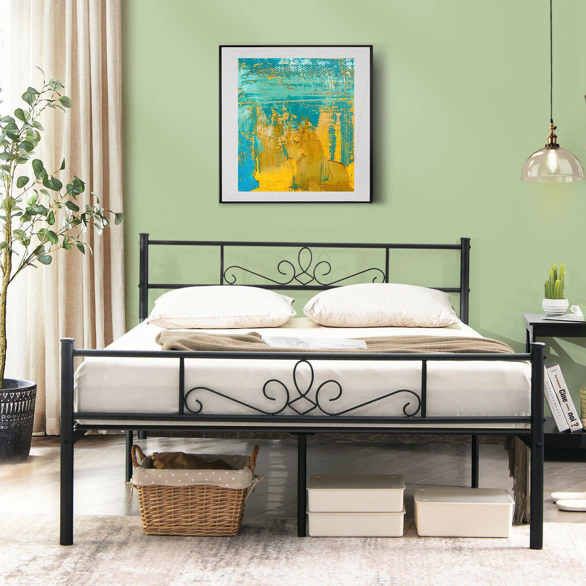 Twin/Full/Queen Size Metal Bed Frame with Headboard and Footboard-Full Size-Simple Bed Frame-DECOROLALA