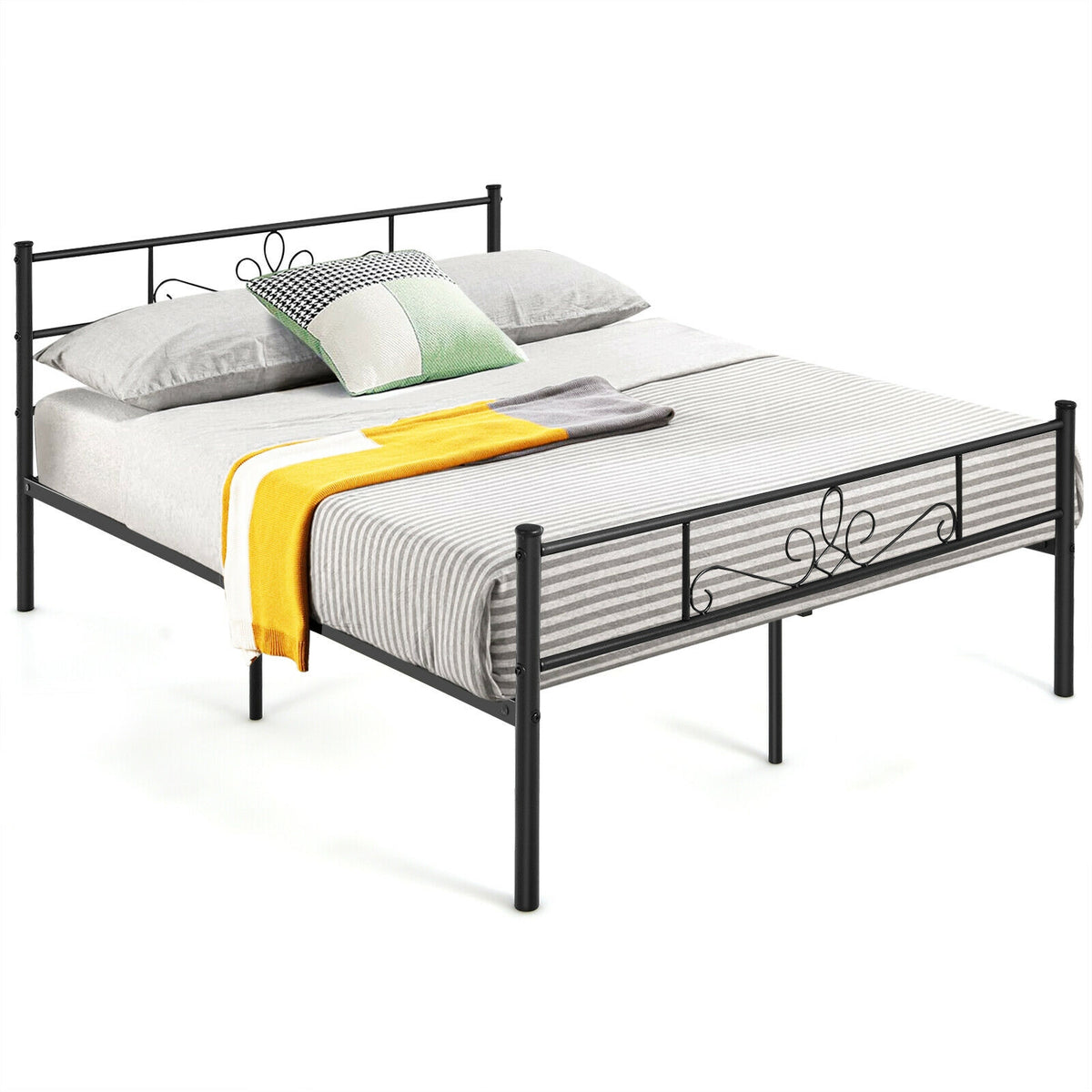 Twin/Full/Queen Size Metal Bed Frame with Headboard and Footboard-Full Size-Simple Bed Frame-DECOROLALA