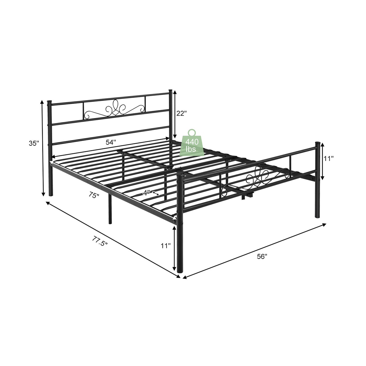 Twin/Full/Queen Size Metal Bed Frame with Headboard and Footboard-Full Size-Simple Bed Frame-DECOROLALA