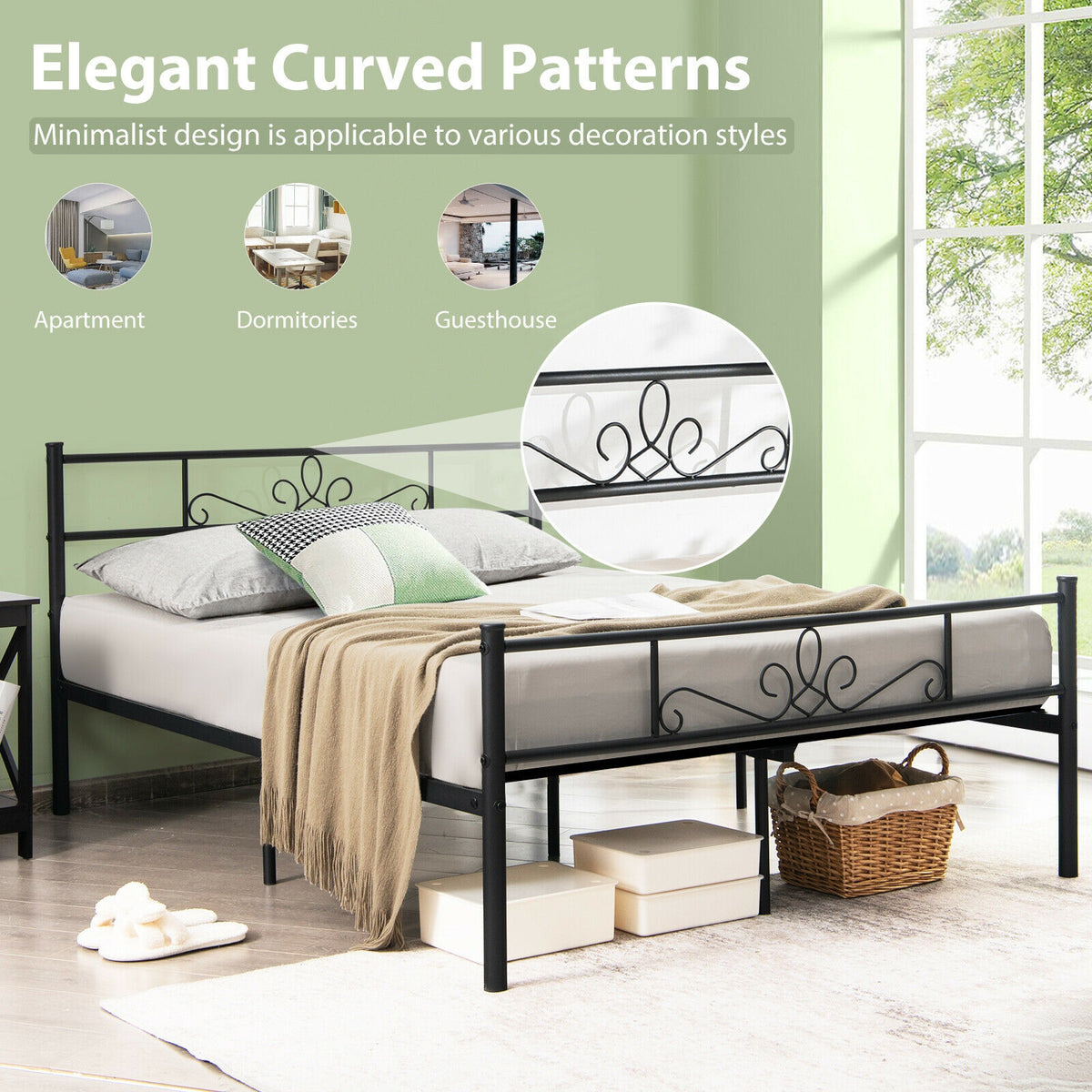 Twin/Full/Queen Size Metal Bed Frame with Headboard and Footboard-Full Size-Simple Bed Frame-DECOROLALA