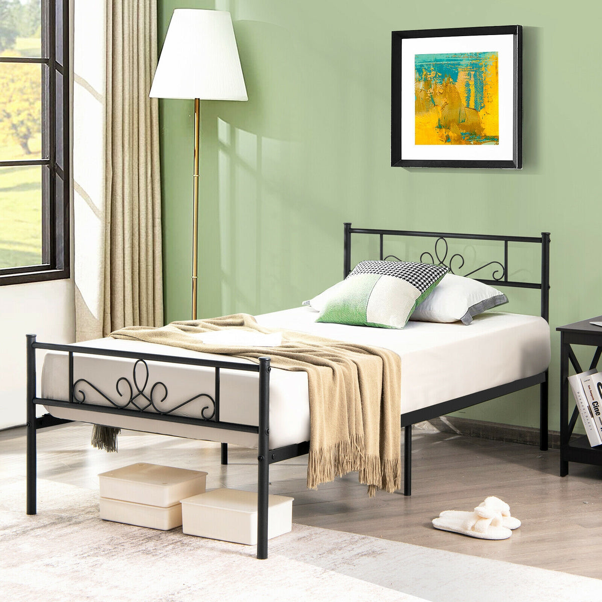 Twin/Full/Queen Size Metal Bed Frame with Headboard and Footboard-Twin Size-Simple Bed Frame-DECOROLALA