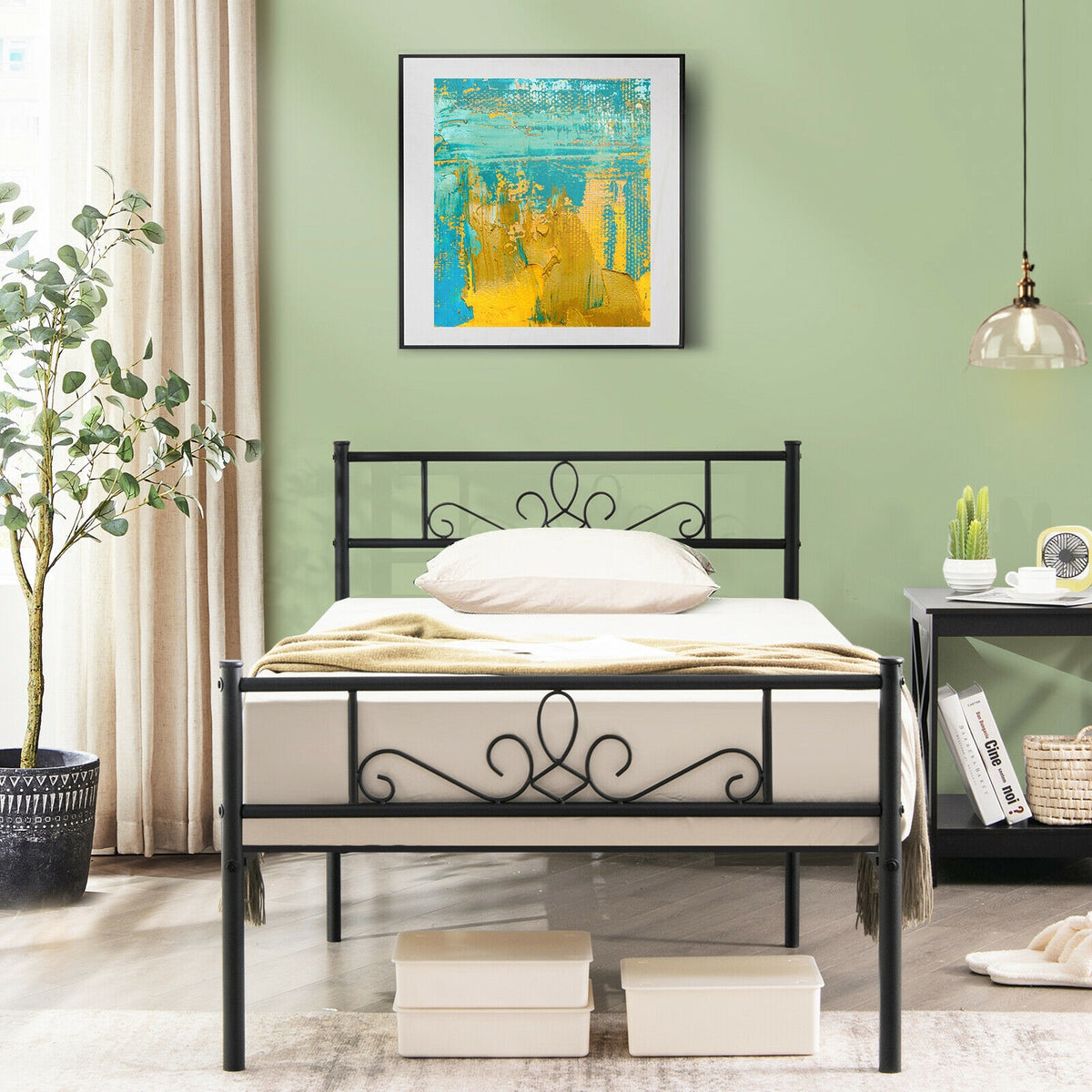Twin/Full/Queen Size Metal Bed Frame with Headboard and Footboard-Twin Size-Simple Bed Frame-DECOROLALA
