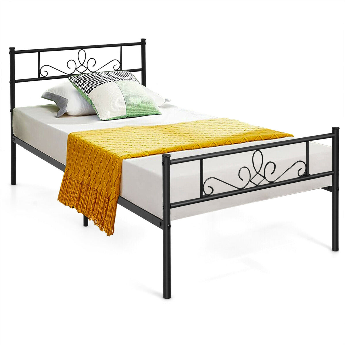 Twin/Full/Queen Size Metal Bed Frame with Headboard and Footboard-Twin Size-Simple Bed Frame-DECOROLALA