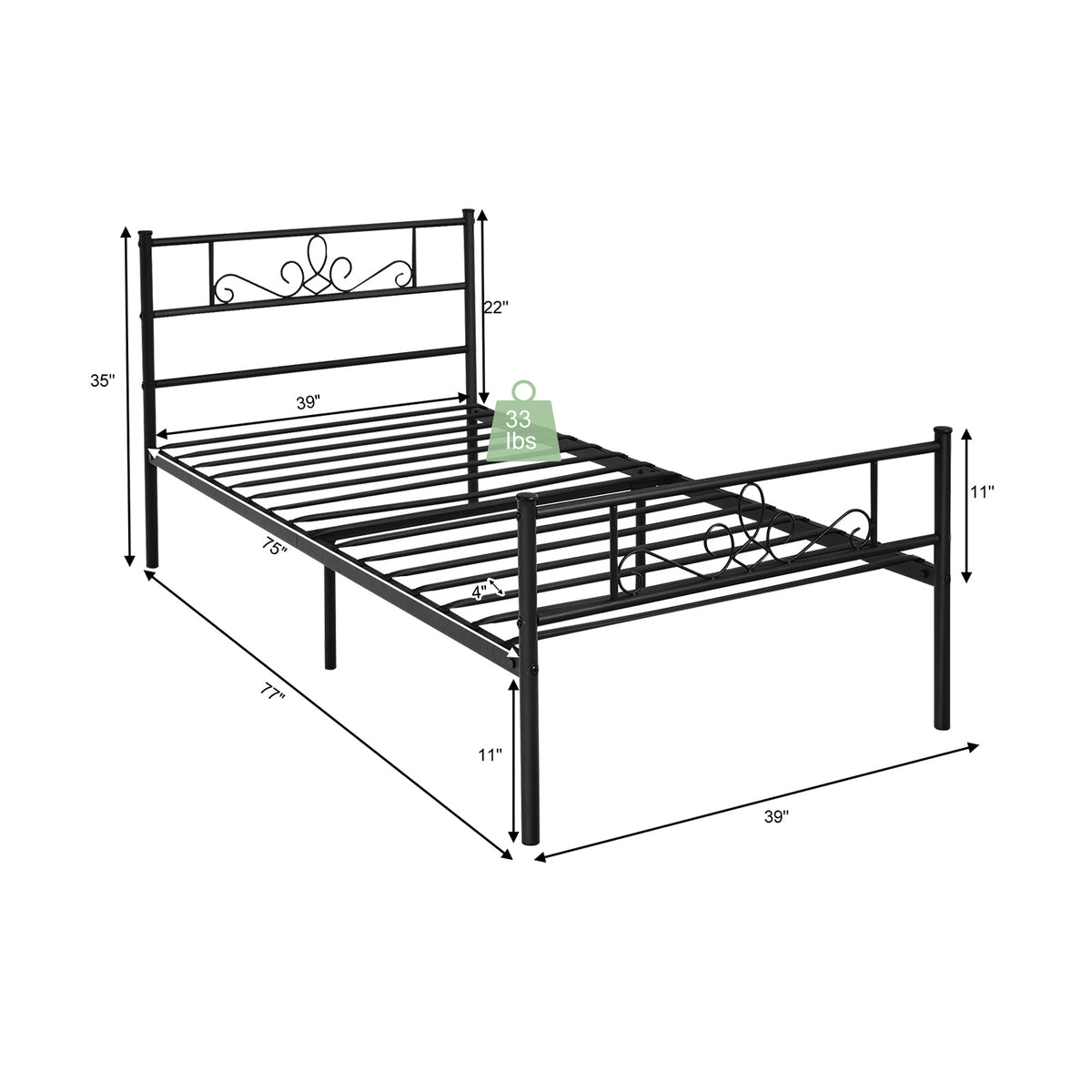 Twin/Full/Queen Size Metal Bed Frame with Headboard and Footboard-Twin Size-Simple Bed Frame-DECOROLALA