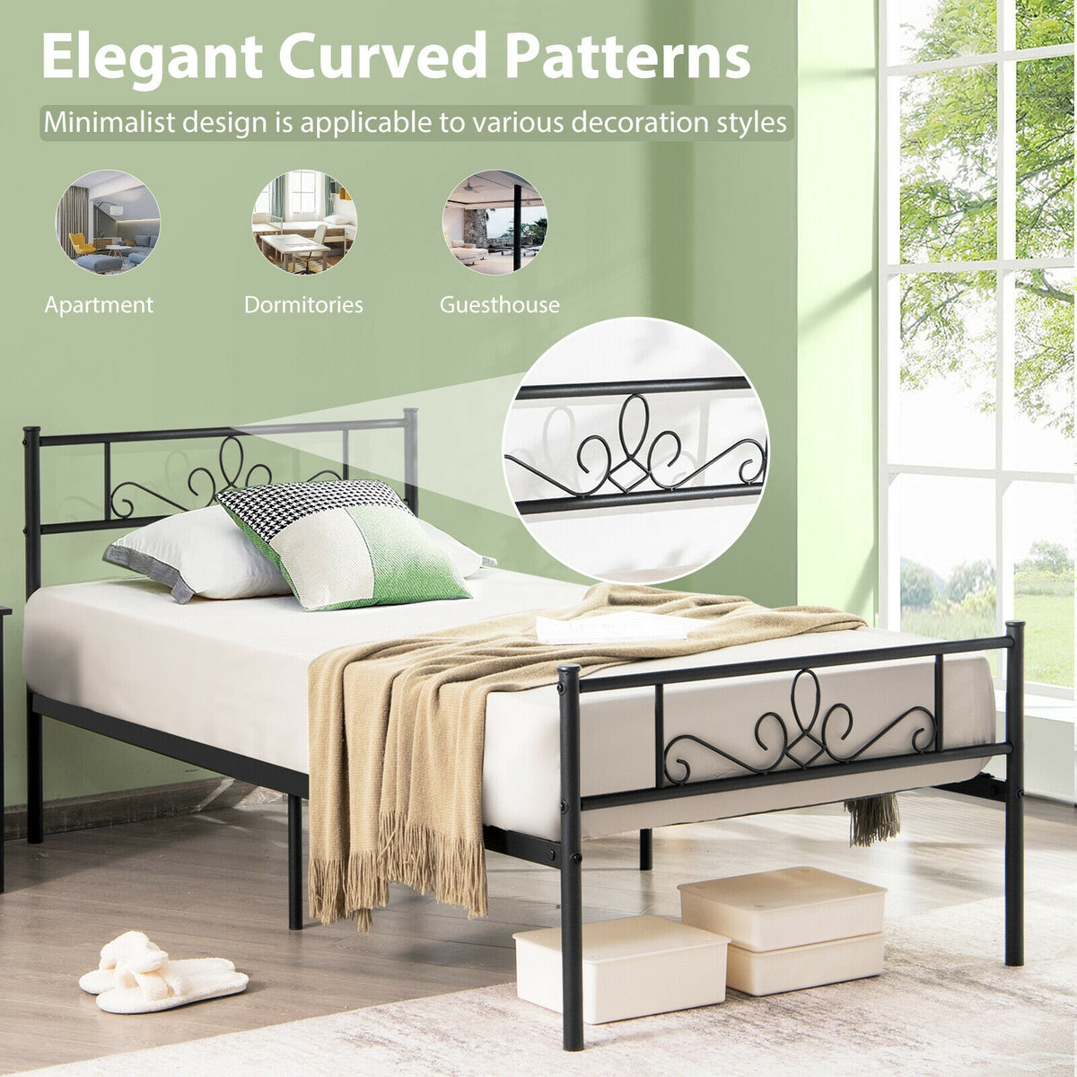 Twin/Full/Queen Size Metal Bed Frame with Headboard and Footboard-Twin Size-Simple Bed Frame-DECOROLALA