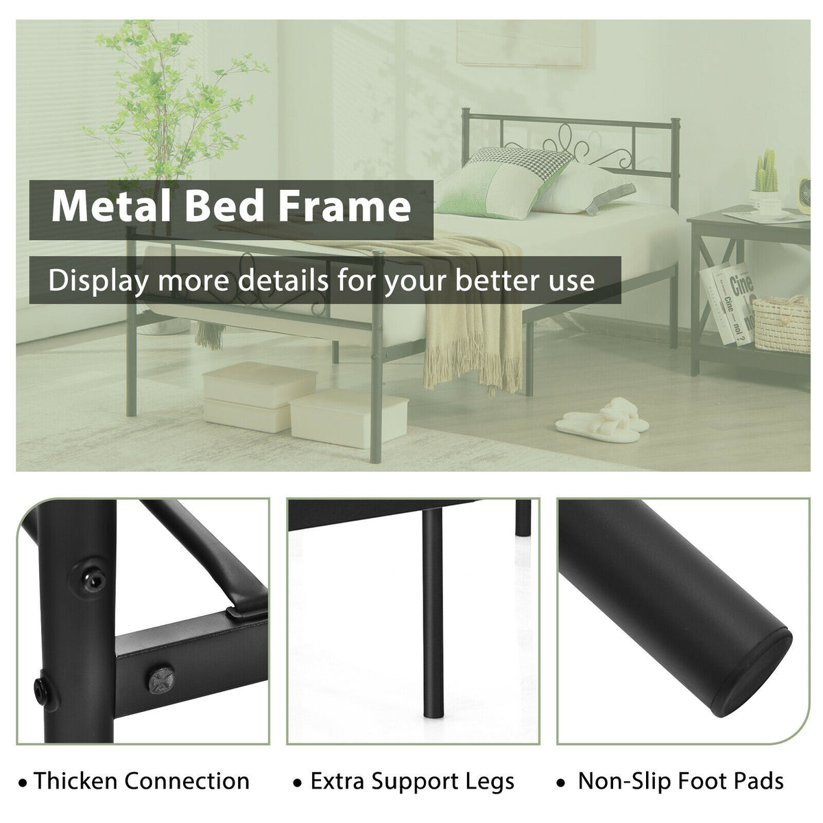 Twin/Full/Queen Size Metal Bed Frame with Headboard and Footboard-Twin Size-Simple Bed Frame-DECOROLALA