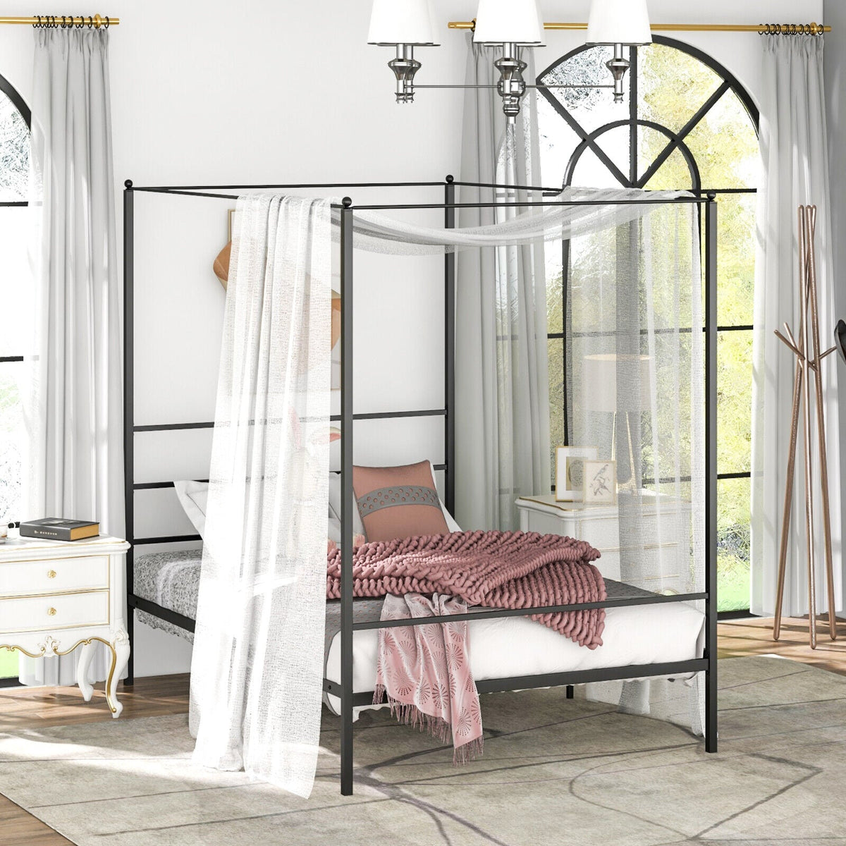 Twin/Full/Queen Size Metal Canopy Bed Frame with Slat Support-Full Size-Simple Bed Frame-DECOROLALA
