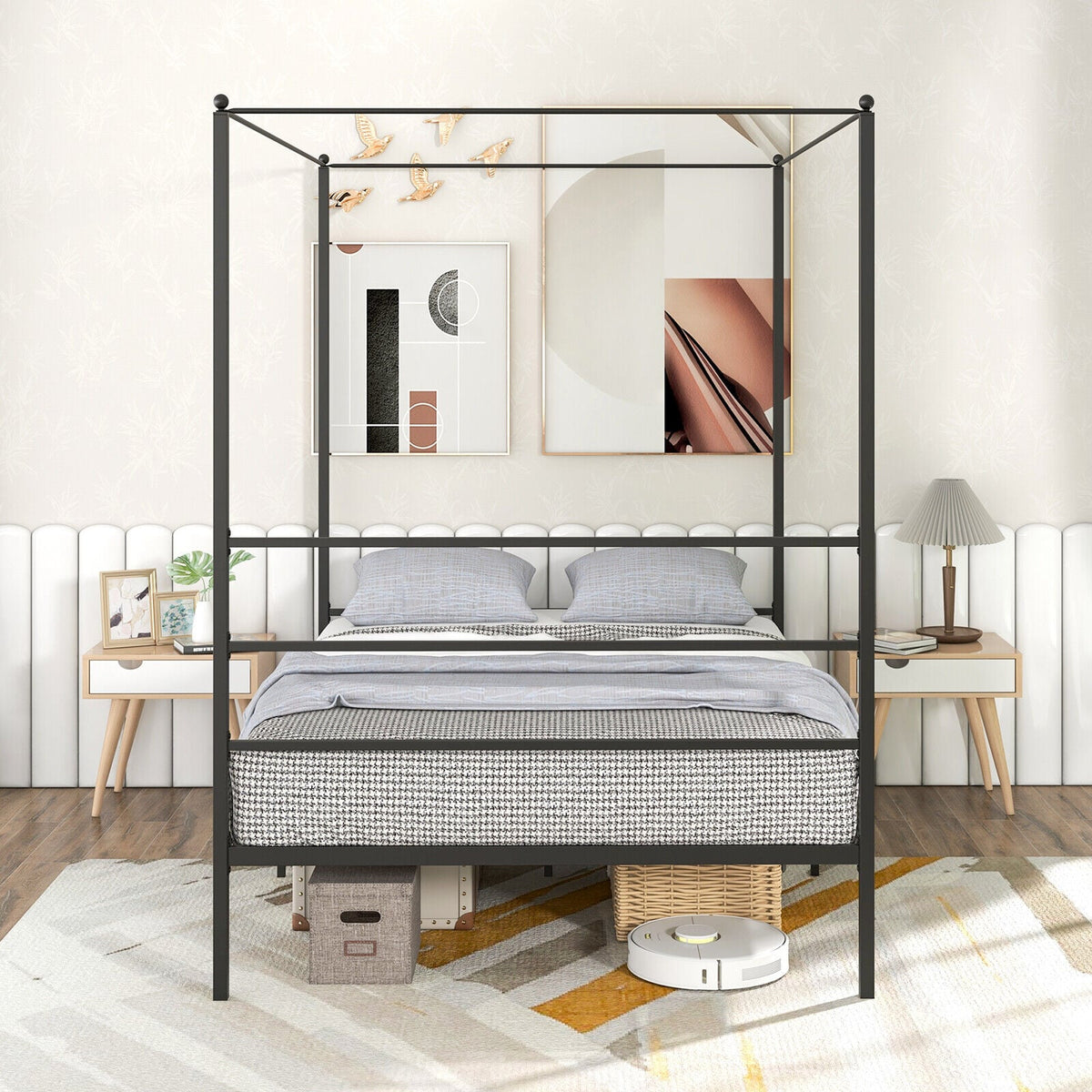 Twin/Full/Queen Size Metal Canopy Bed Frame with Slat Support-Full Size-Simple Bed Frame-DECOROLALA