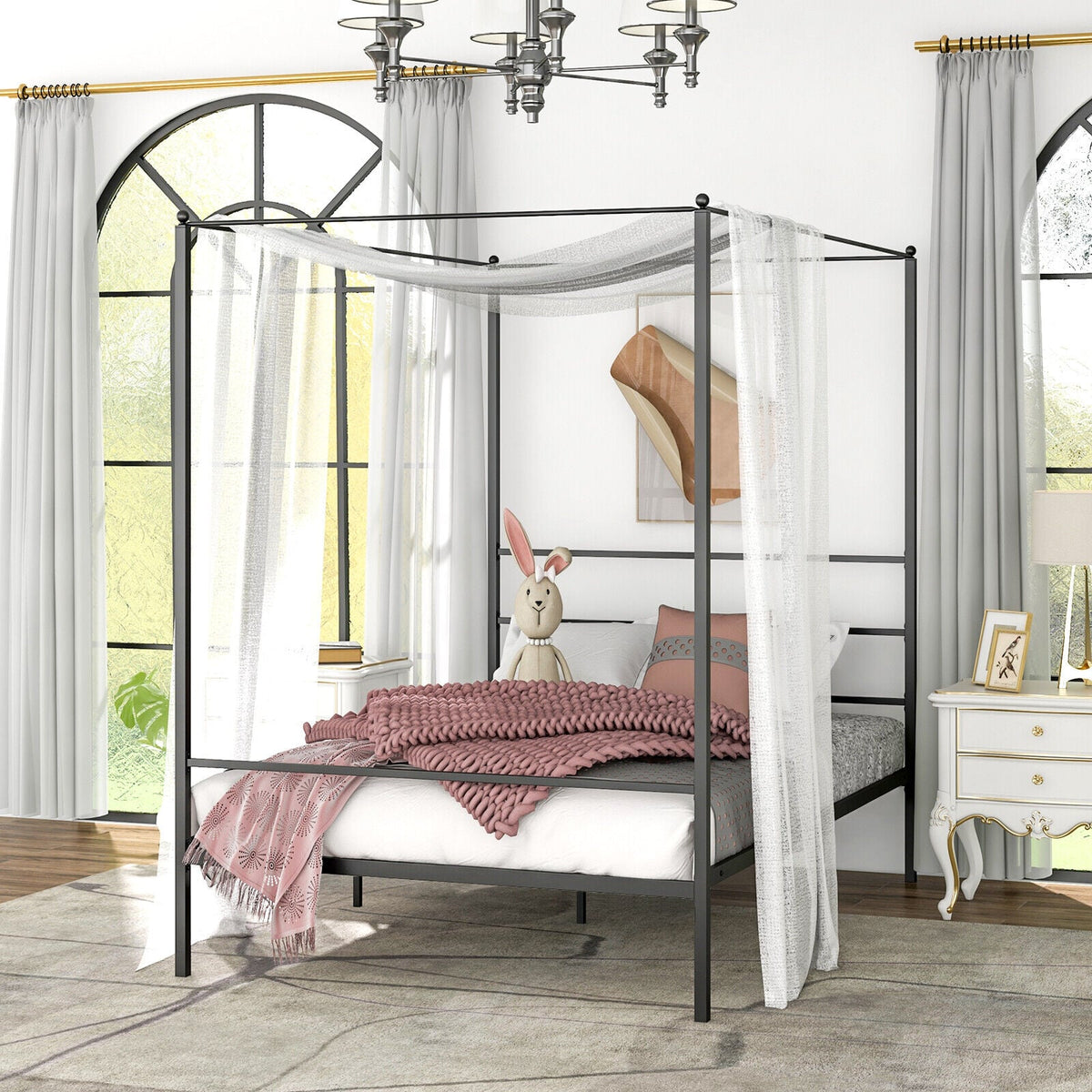 Twin/Full/Queen Size Metal Canopy Bed Frame with Slat Support-Full Size-Simple Bed Frame-DECOROLALA