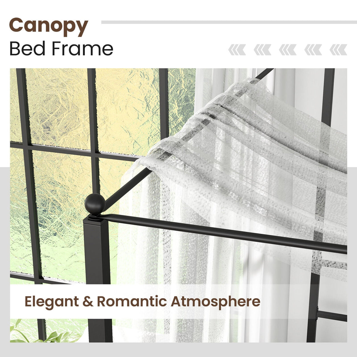 Twin/Full/Queen Size Metal Canopy Bed Frame with Slat Support-Full Size-Simple Bed Frame-DECOROLALA