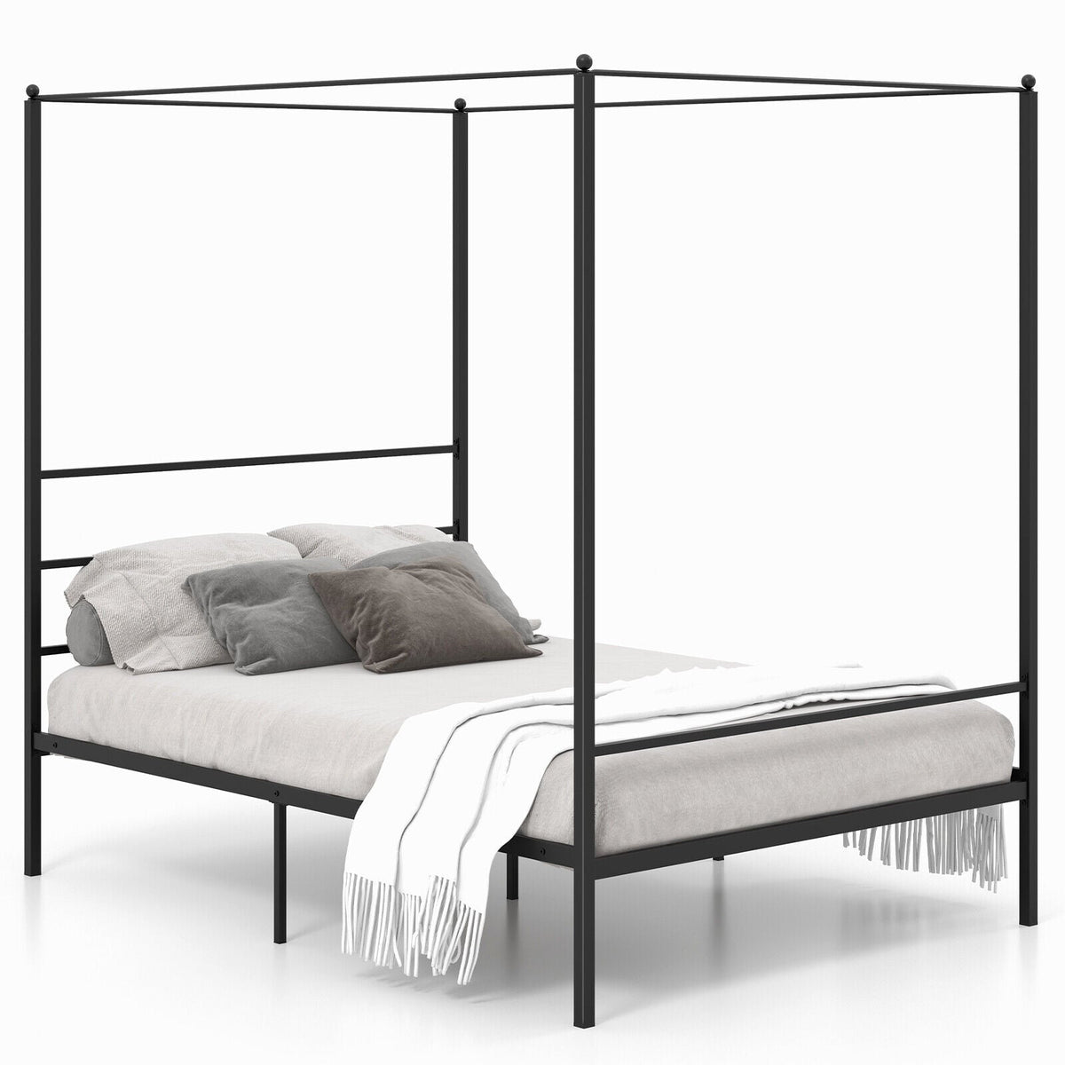 Twin/Full/Queen Size Metal Canopy Bed Frame with Slat Support-Full Size-Simple Bed Frame-DECOROLALA
