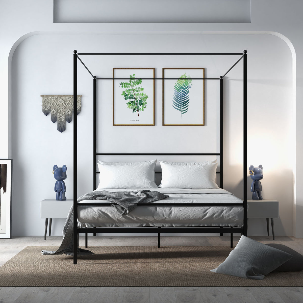 Twin/Full/Queen Size Metal Canopy Bed Frame with Slat Support-Queen Size-Simple Bed Frame-DECOROLALA