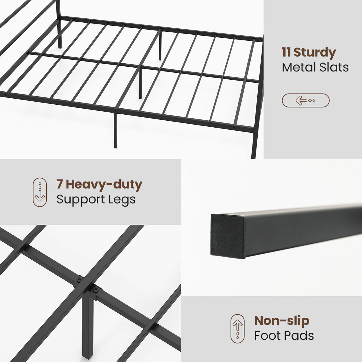 Twin/Full/Queen Size Metal Canopy Bed Frame with Slat Support-Queen Size-Simple Bed Frame-DECOROLALA