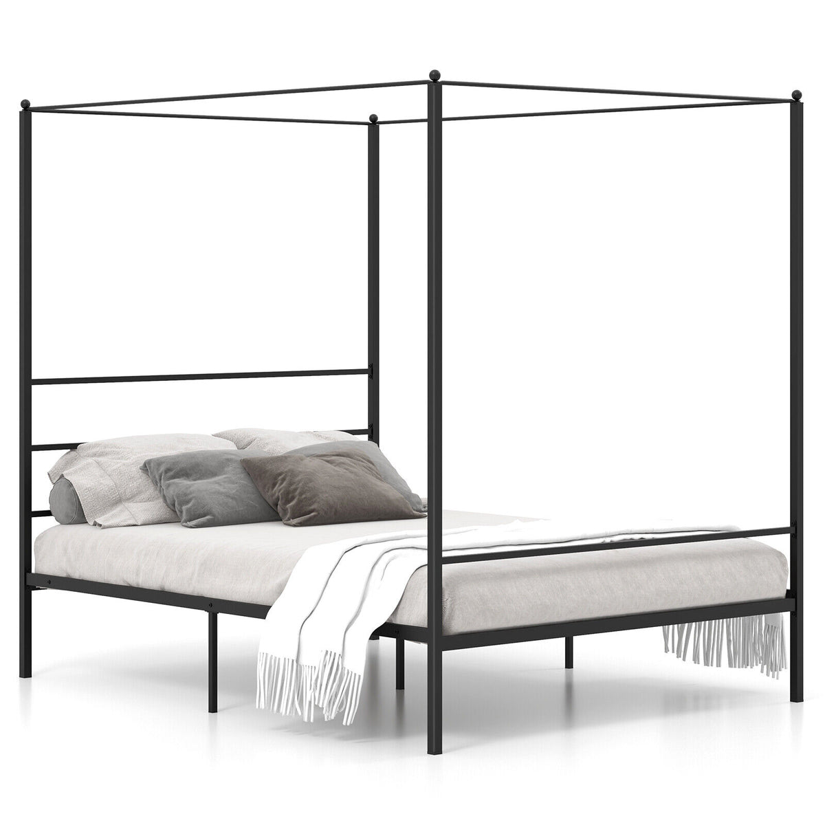 Twin/Full/Queen Size Metal Canopy Bed Frame with Slat Support-Queen Size-Simple Bed Frame-DECOROLALA
