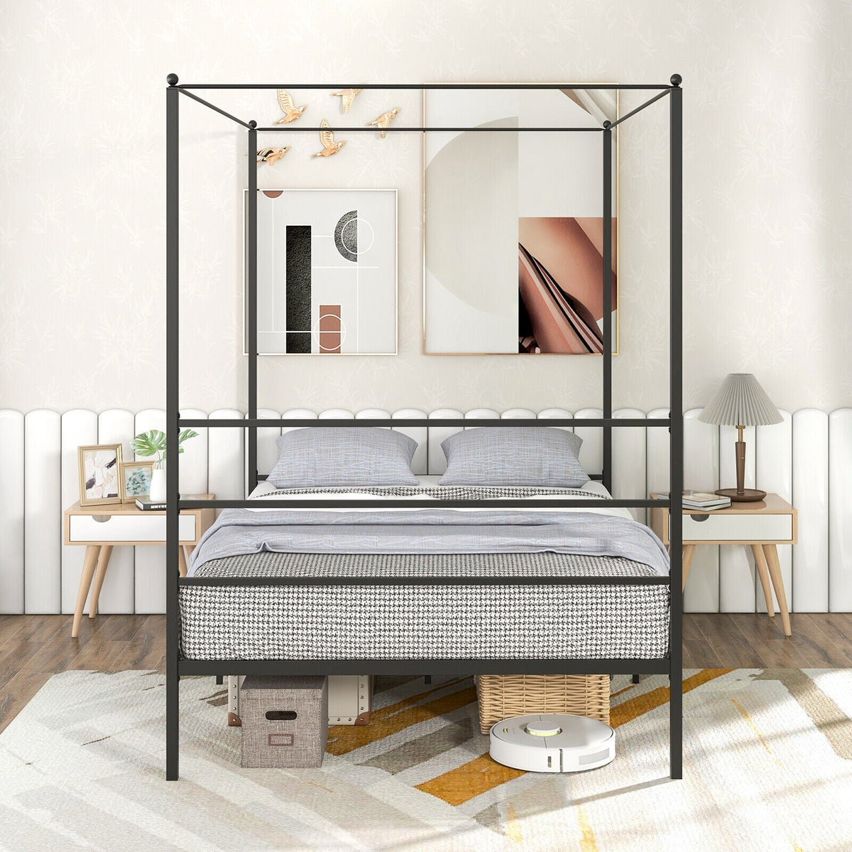Twin/Full/Queen Size Metal Canopy Bed Frame with Slat Support-Simple Bed Frame-DECOROLALA