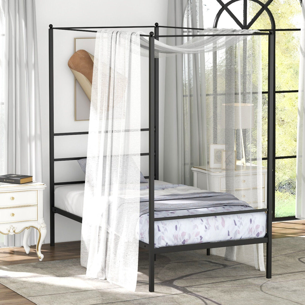 Twin/Full/Queen Size Metal Canopy Bed Frame with Slat Support-Simple Bed Frame-DECOROLALA