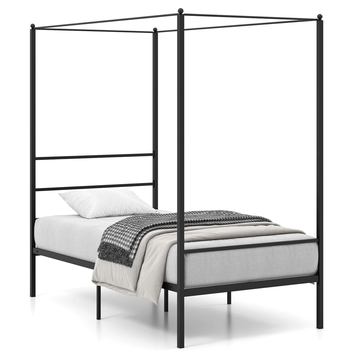 Twin/Full/Queen Size Metal Canopy Bed Frame with Slat Support-Simple Bed Frame-DECOROLALA
