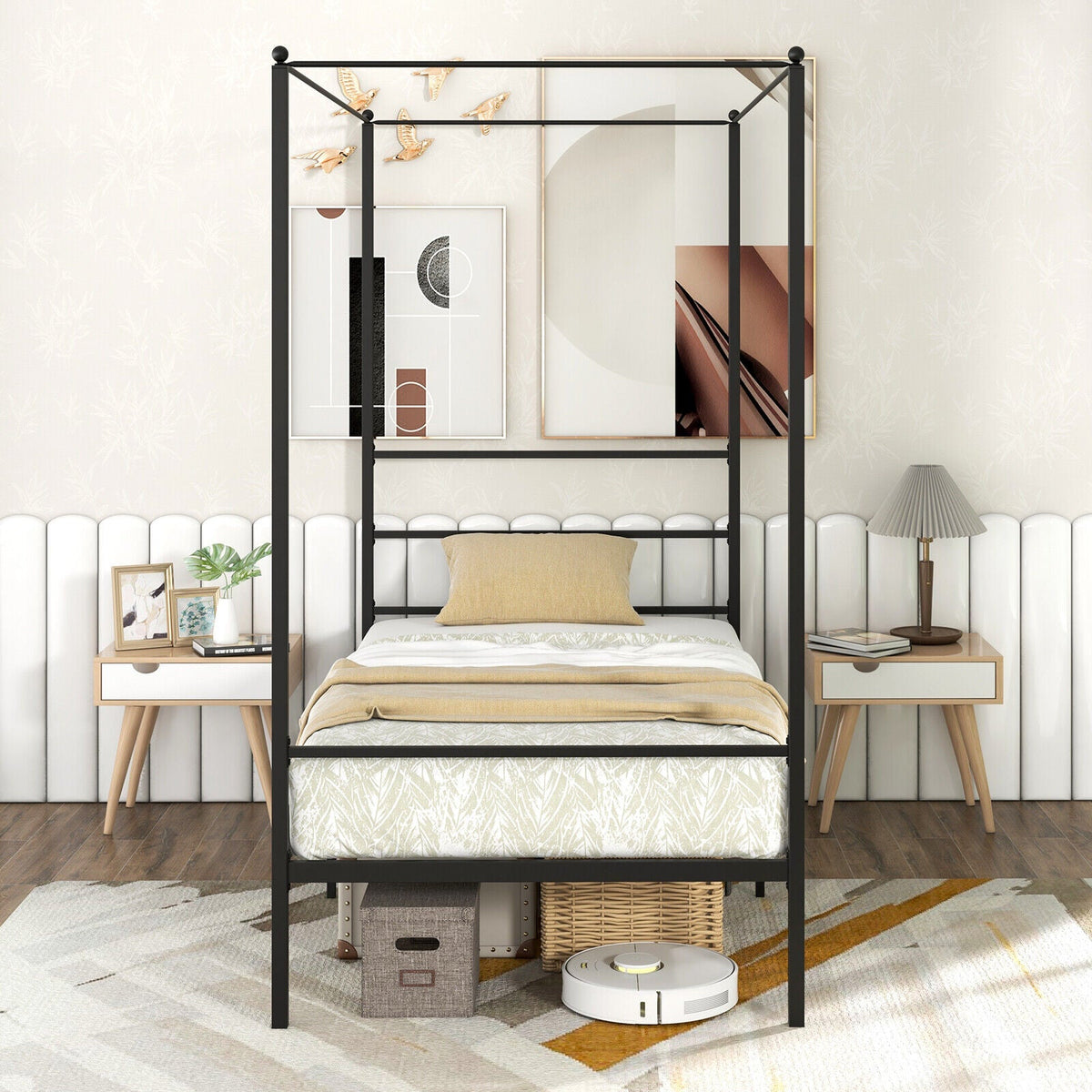 Twin/Full/Queen Size Metal Canopy Bed Frame with Slat Support-Simple Bed Frame-DECOROLALA