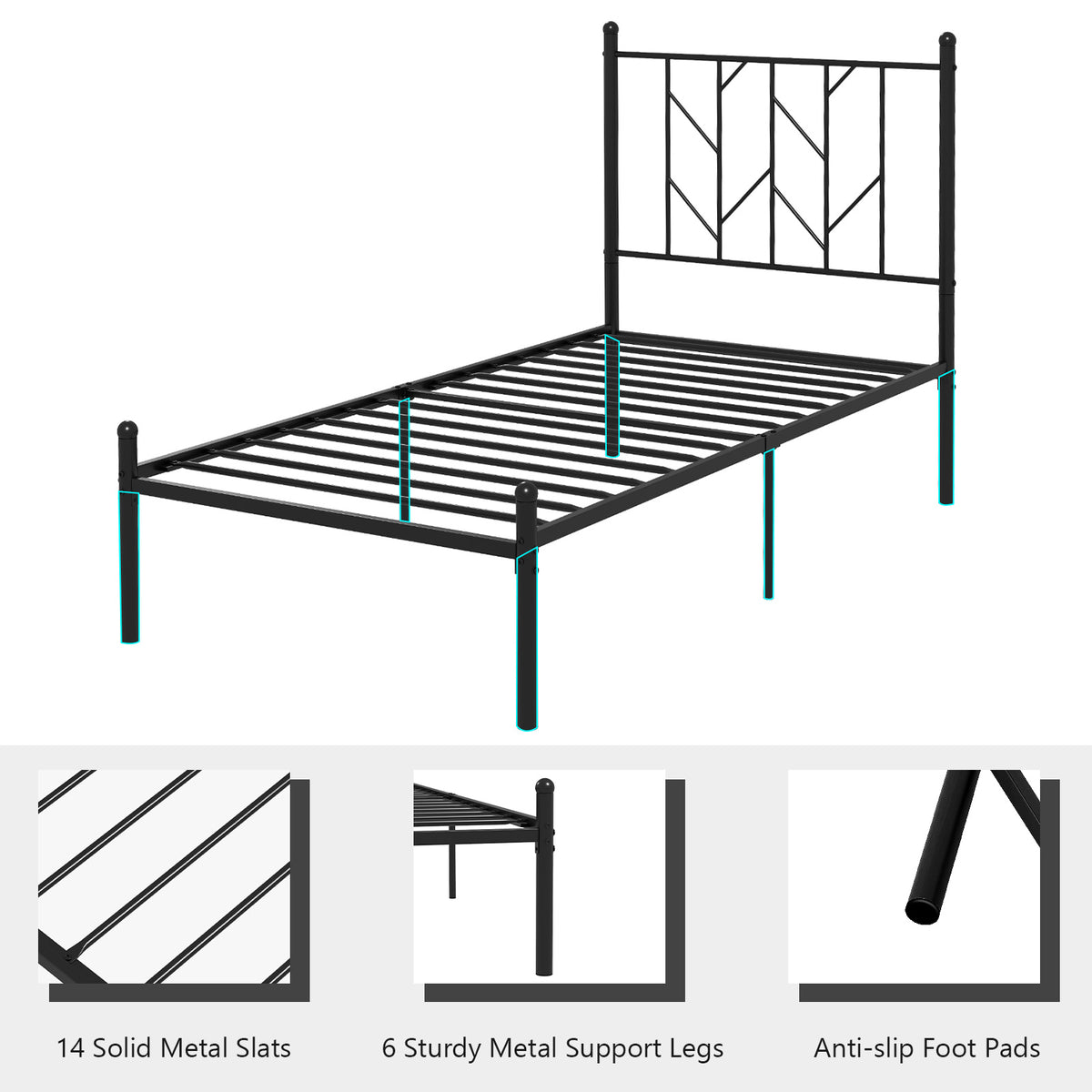 Twin/Full/Queen Size Platform Bed Frame with Sturdy Metal Slat Support-Twin Size-Simple Bed Frame-DECOROLALA