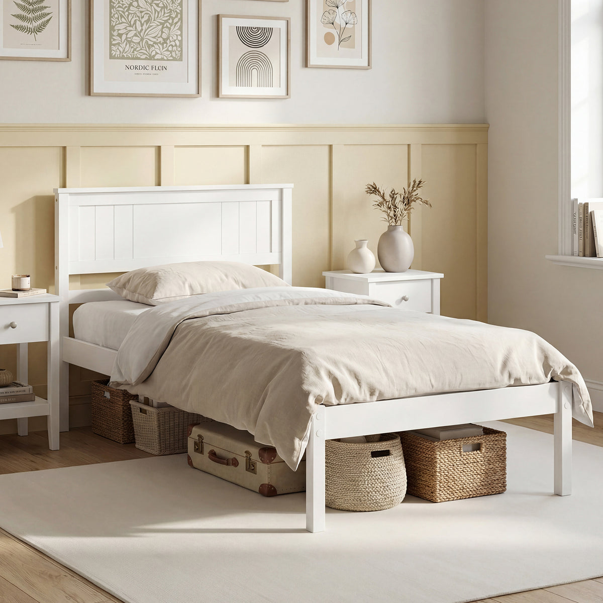 Twin/Full/Queen Size Sturdy Wooden Bed Frame with Headboard and Slat Support-Twin Size-Simple Bed Frame-DECOROLALA