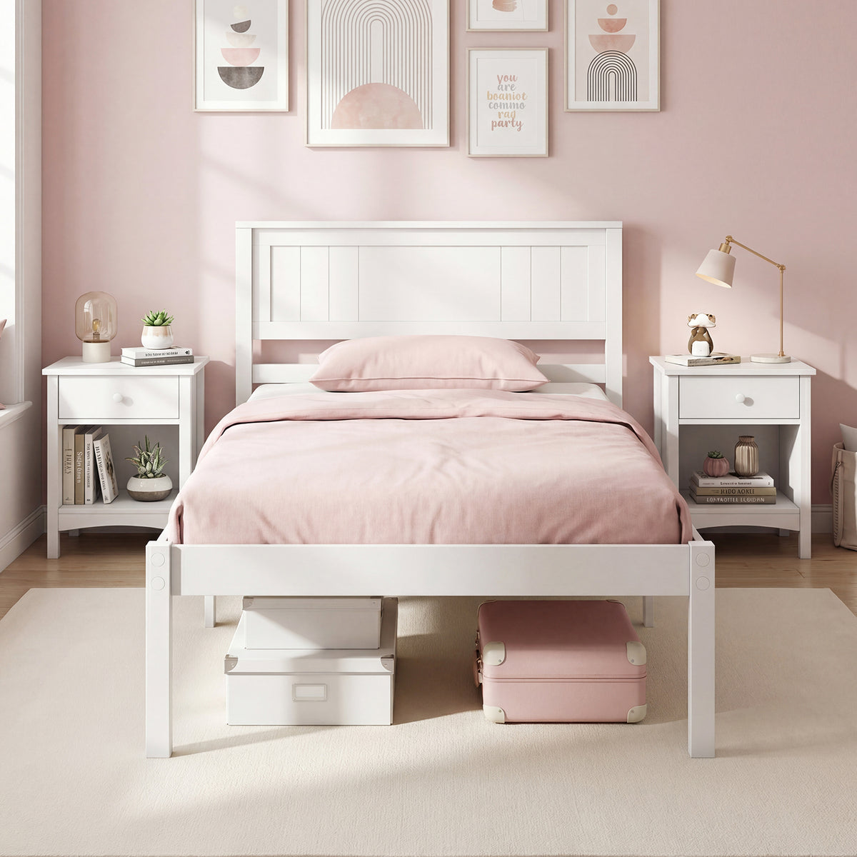 Twin/Full/Queen Size Sturdy Wooden Bed Frame with Headboard and Slat Support-Twin Size-Simple Bed Frame-DECOROLALA