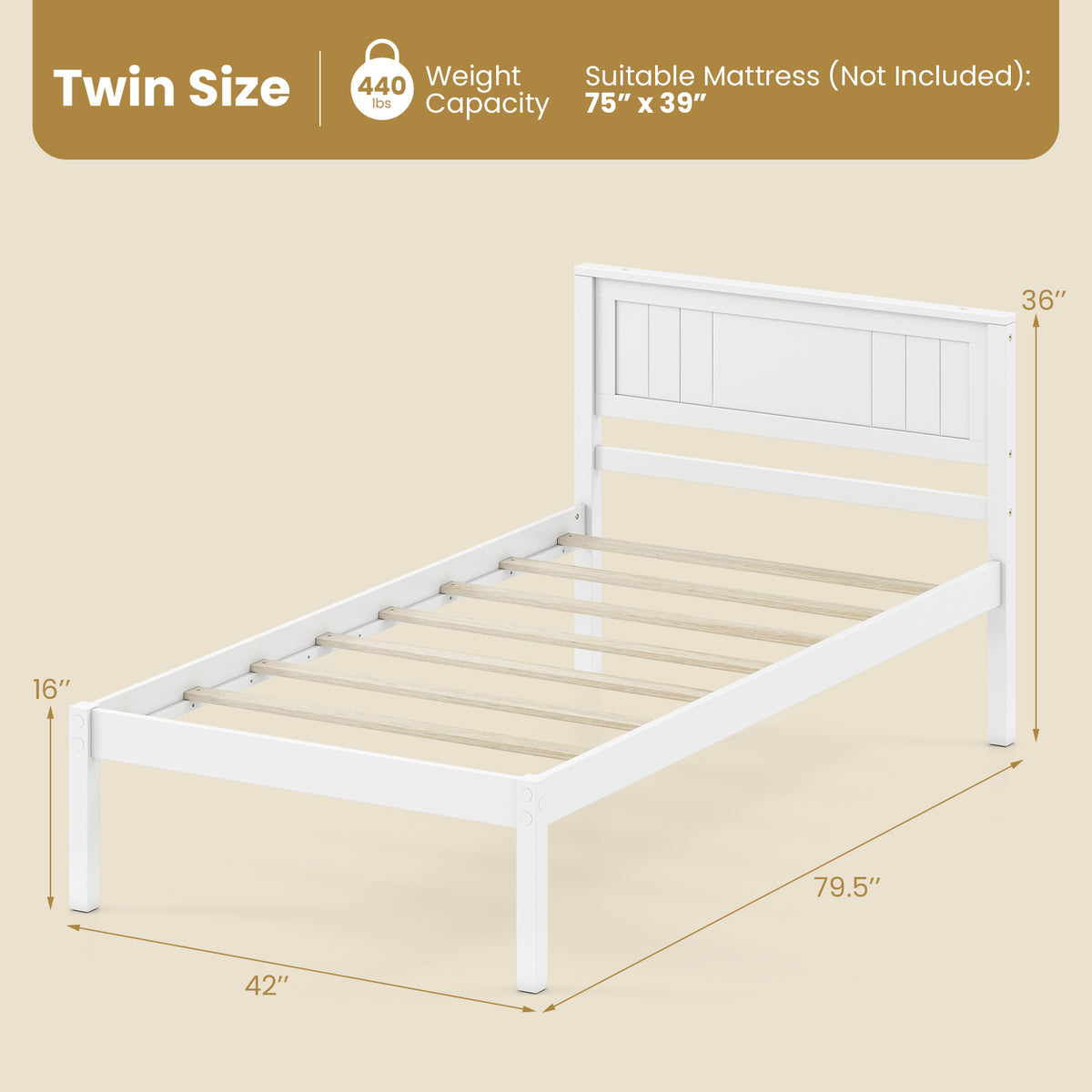 Twin/Full/Queen Size Sturdy Wooden Bed Frame with Headboard and Slat Support-Twin Size-Simple Bed Frame-DECOROLALA