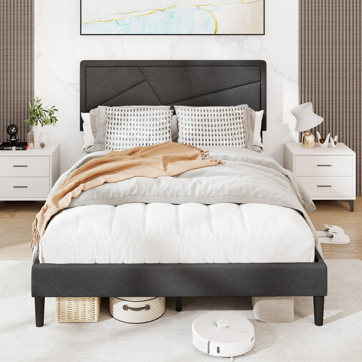 Twin/Full/Queen Size Upholstered Platform Bed Frame with High Headboard-Full Size-Simple Bed Frame-DECOROLALA