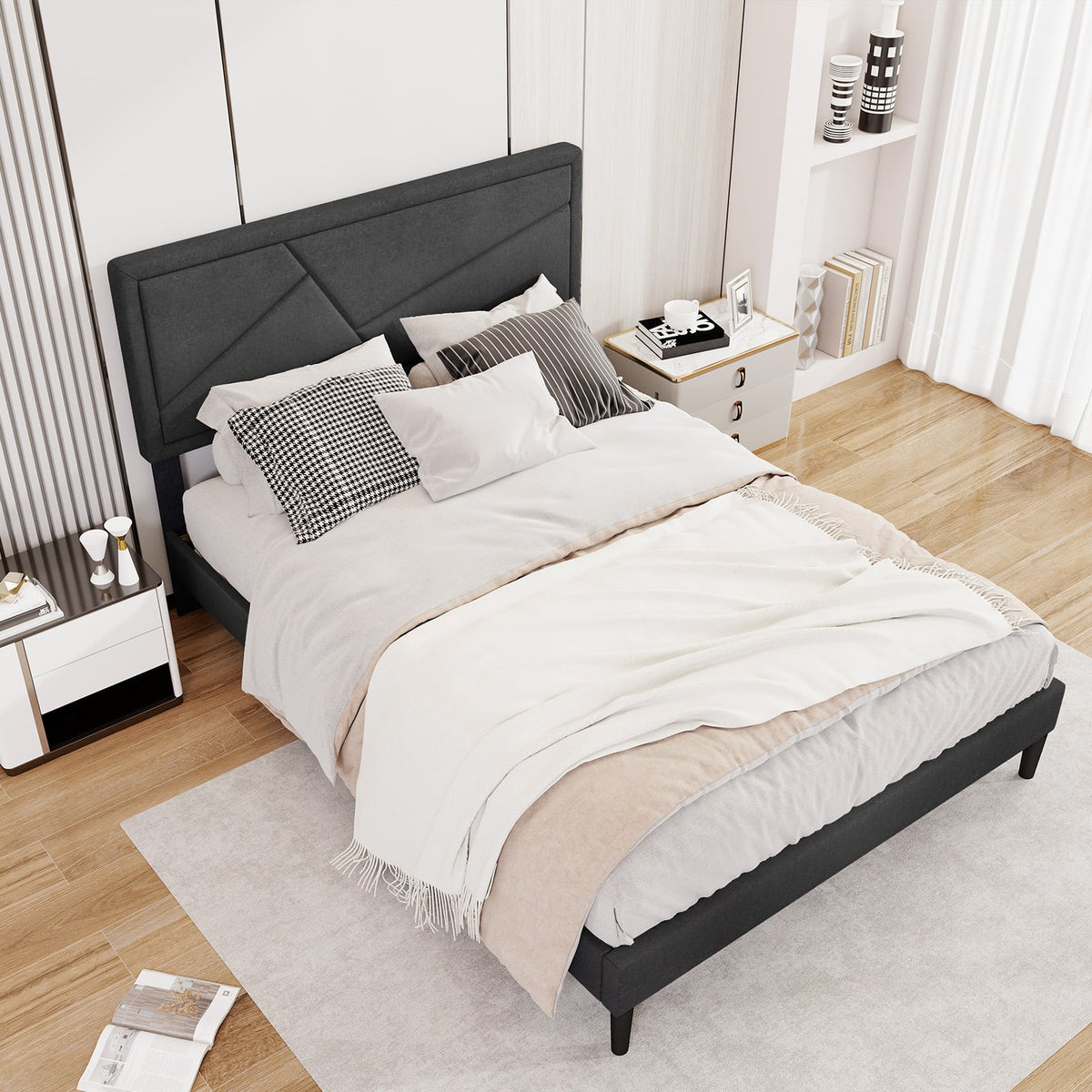 Twin/Full/Queen Size Upholstered Platform Bed Frame with High Headboard-Full Size-Simple Bed Frame-DECOROLALA