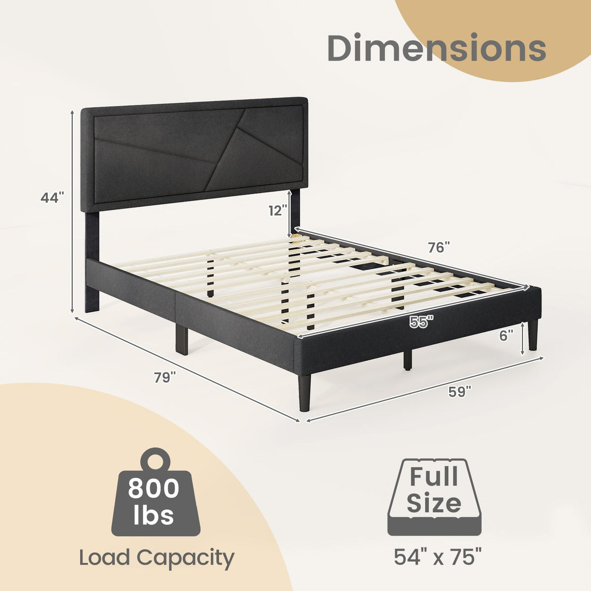 Twin/Full/Queen Size Upholstered Platform Bed Frame with High Headboard-Full Size-Simple Bed Frame-DECOROLALA