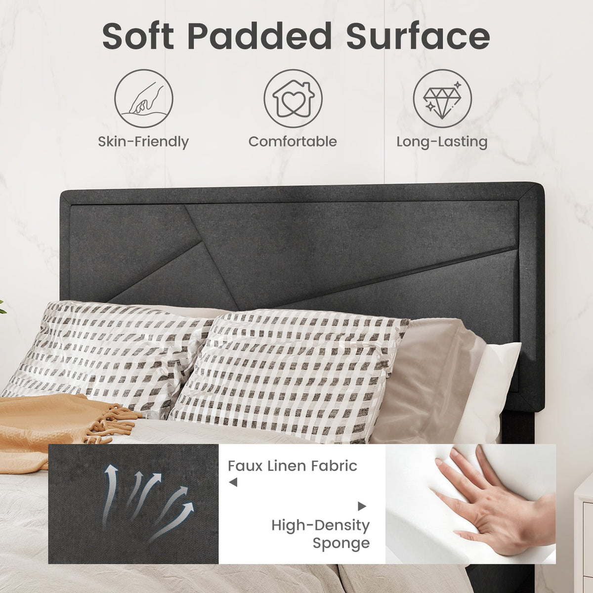 Twin/Full/Queen Size Upholstered Platform Bed Frame with High Headboard-Full Size-Simple Bed Frame-DECOROLALA