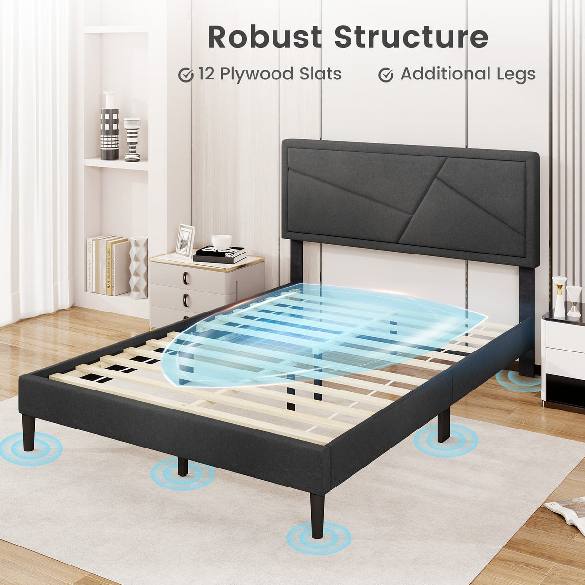 Twin/Full/Queen Size Upholstered Platform Bed Frame with High Headboard-Full Size-Simple Bed Frame-DECOROLALA