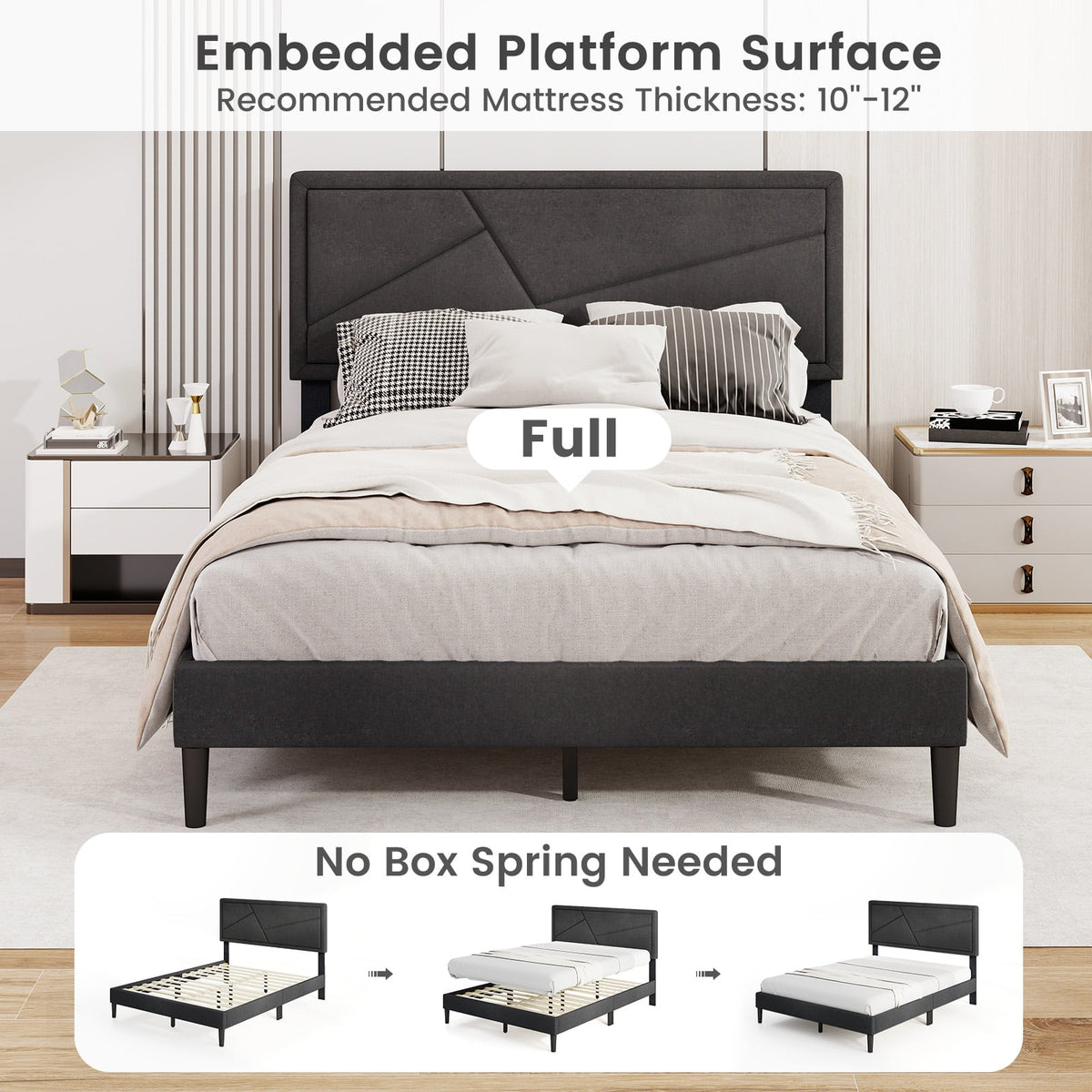 Twin/Full/Queen Size Upholstered Platform Bed Frame with High Headboard-Full Size-Simple Bed Frame-DECOROLALA