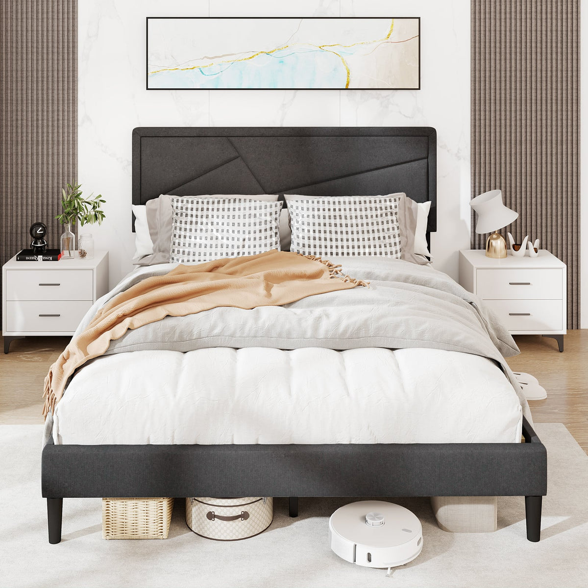 Twin/Full/Queen Size Upholstered Platform Bed Frame with High Headboard-Queen Size-Simple Bed Frame-DECOROLALA