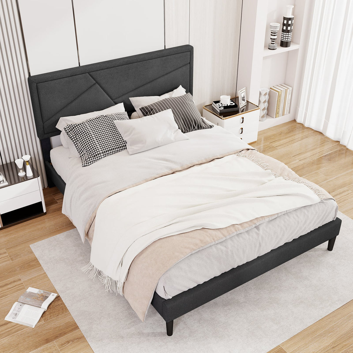 Twin/Full/Queen Size Upholstered Platform Bed Frame with High Headboard-Queen Size-Simple Bed Frame-DECOROLALA