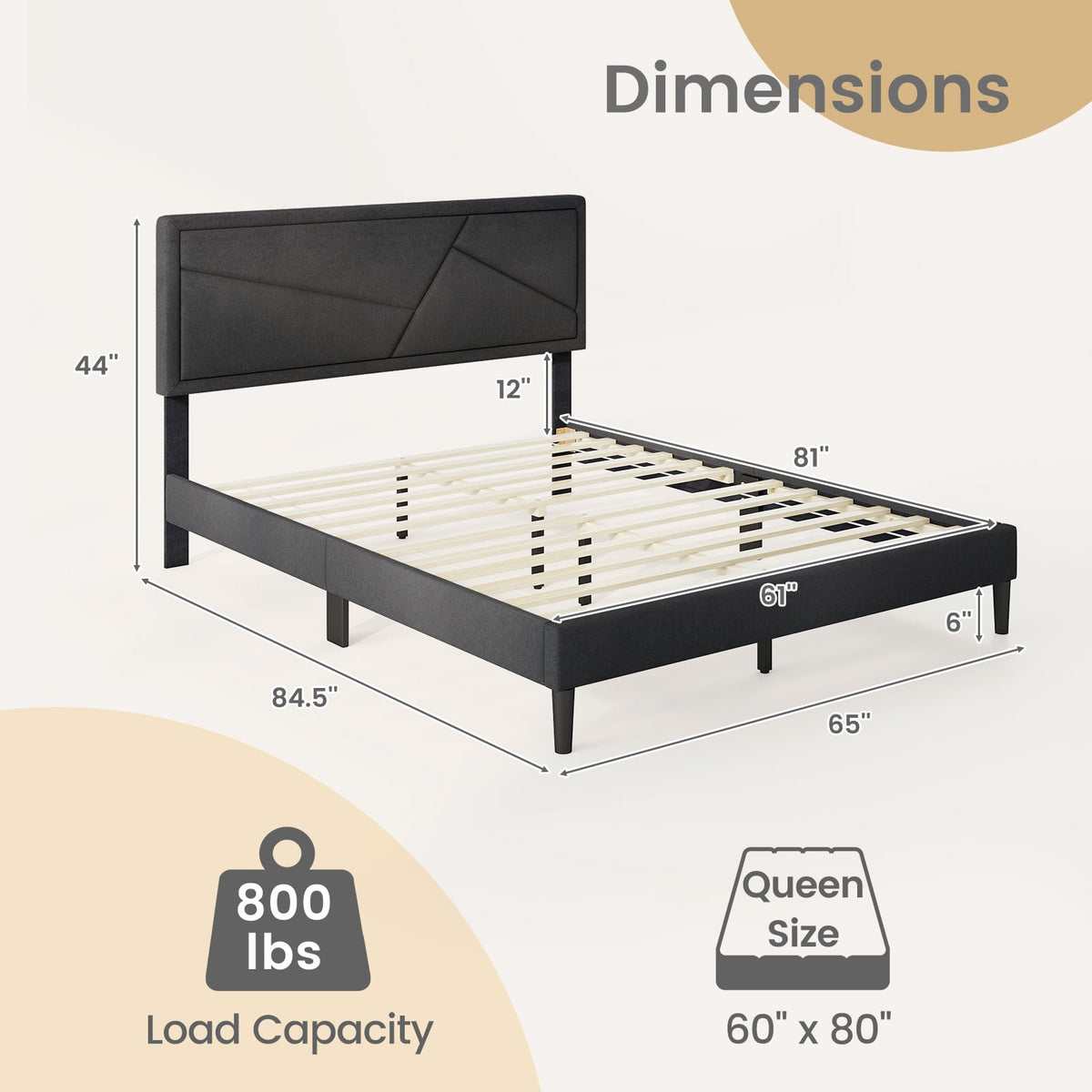 Twin/Full/Queen Size Upholstered Platform Bed Frame with High Headboard-Queen Size-Simple Bed Frame-DECOROLALA