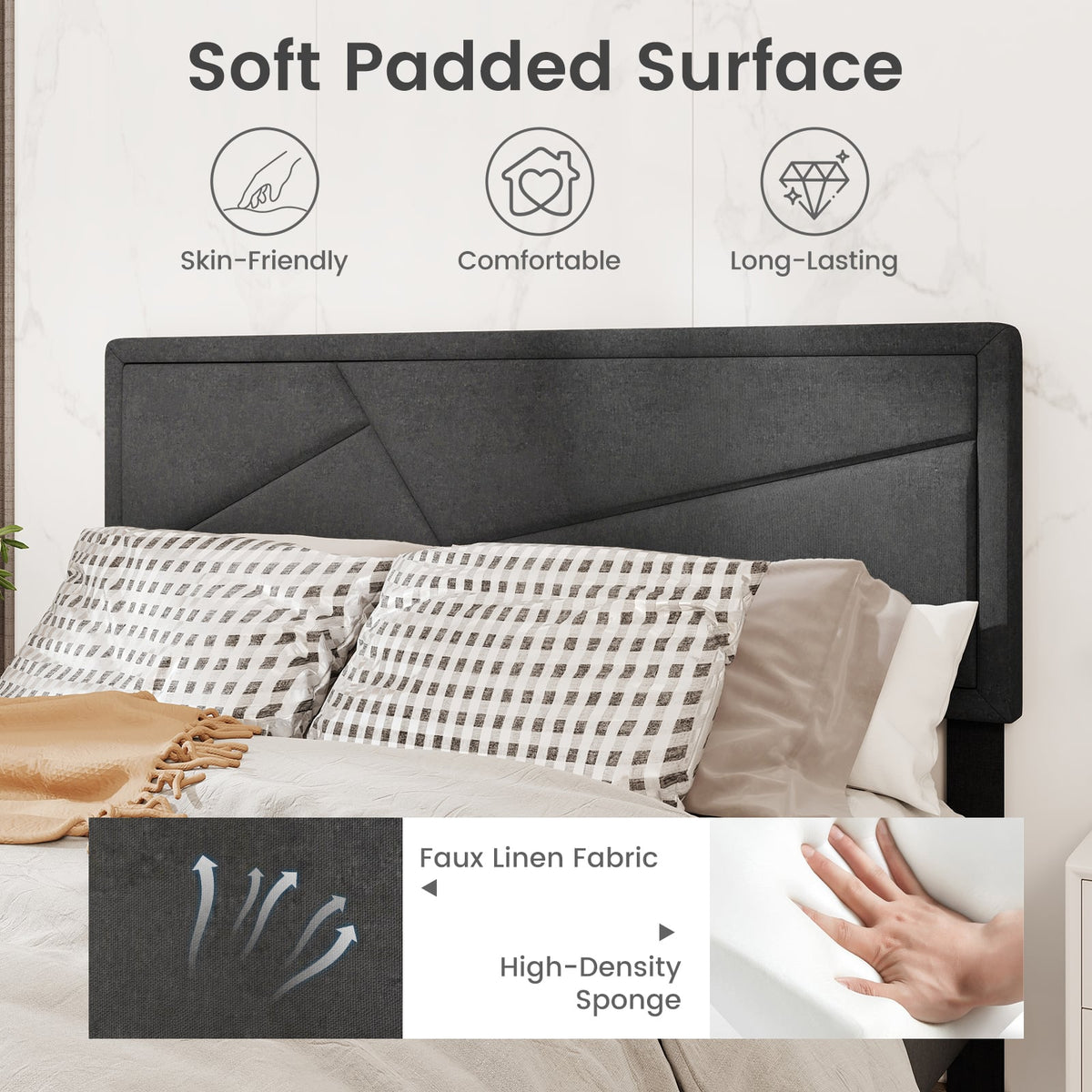 Twin/Full/Queen Size Upholstered Platform Bed Frame with High Headboard-Queen Size-Simple Bed Frame-DECOROLALA