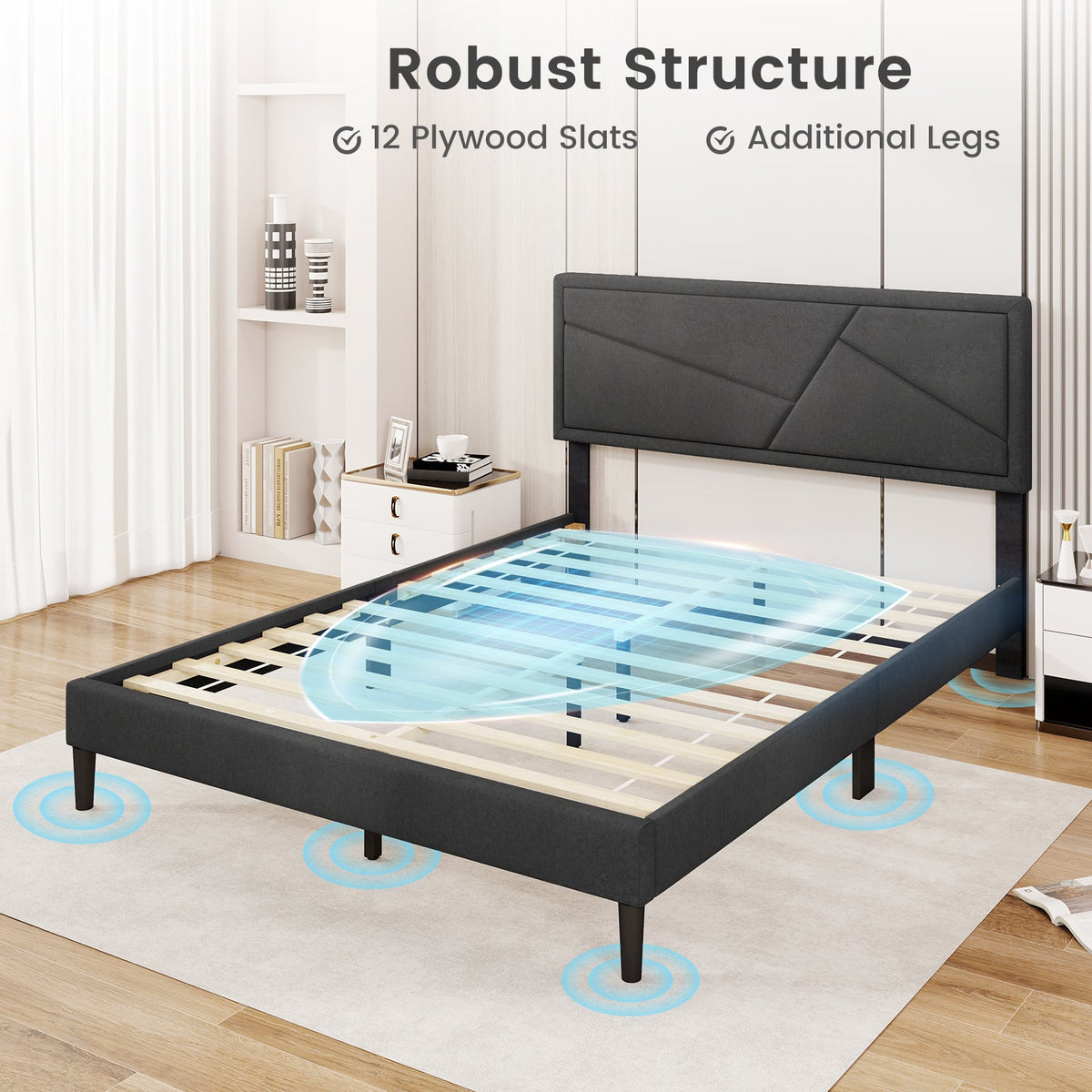 Twin/Full/Queen Size Upholstered Platform Bed Frame with High Headboard-Queen Size-Simple Bed Frame-DECOROLALA