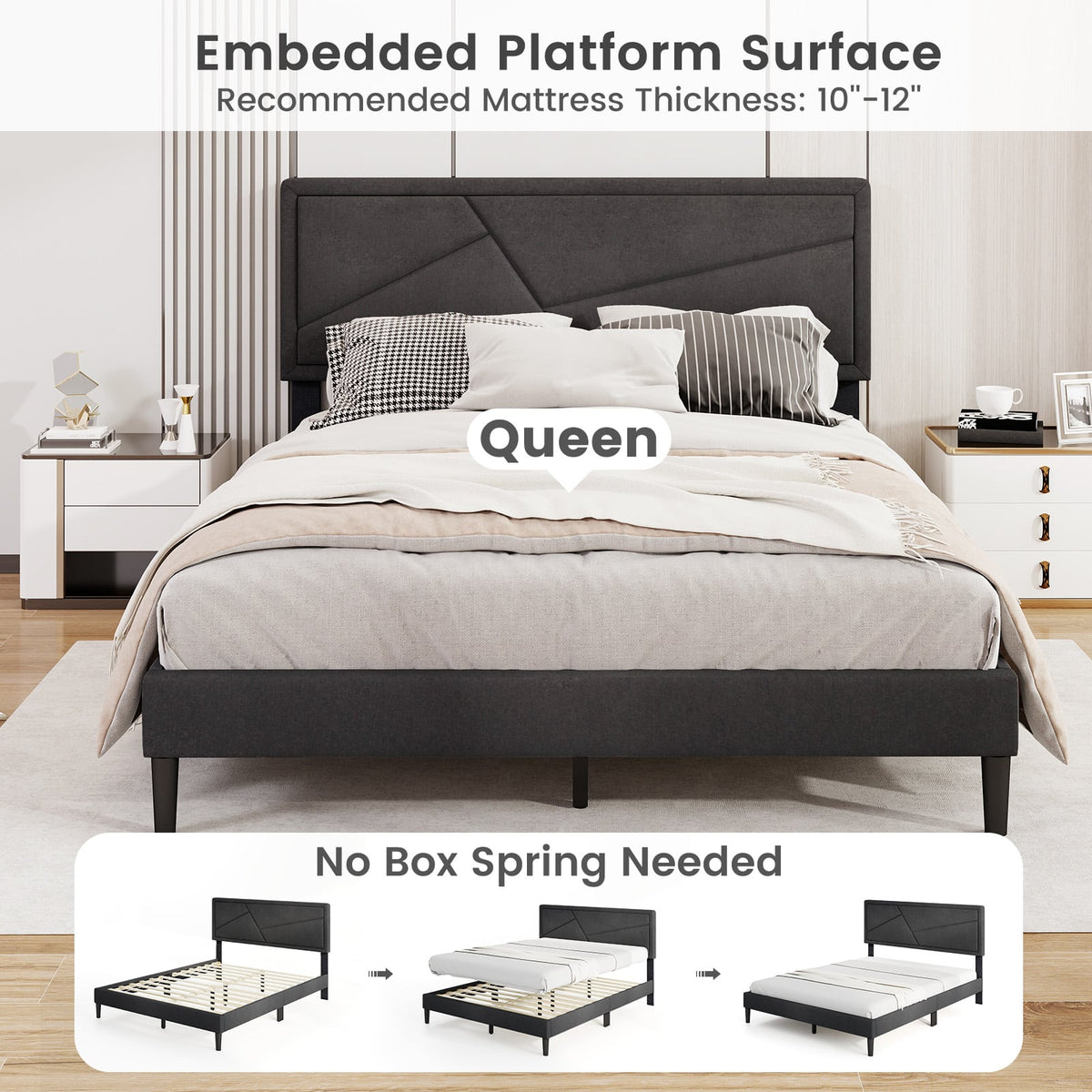 Twin/Full/Queen Size Upholstered Platform Bed Frame with High Headboard-Queen Size-Simple Bed Frame-DECOROLALA