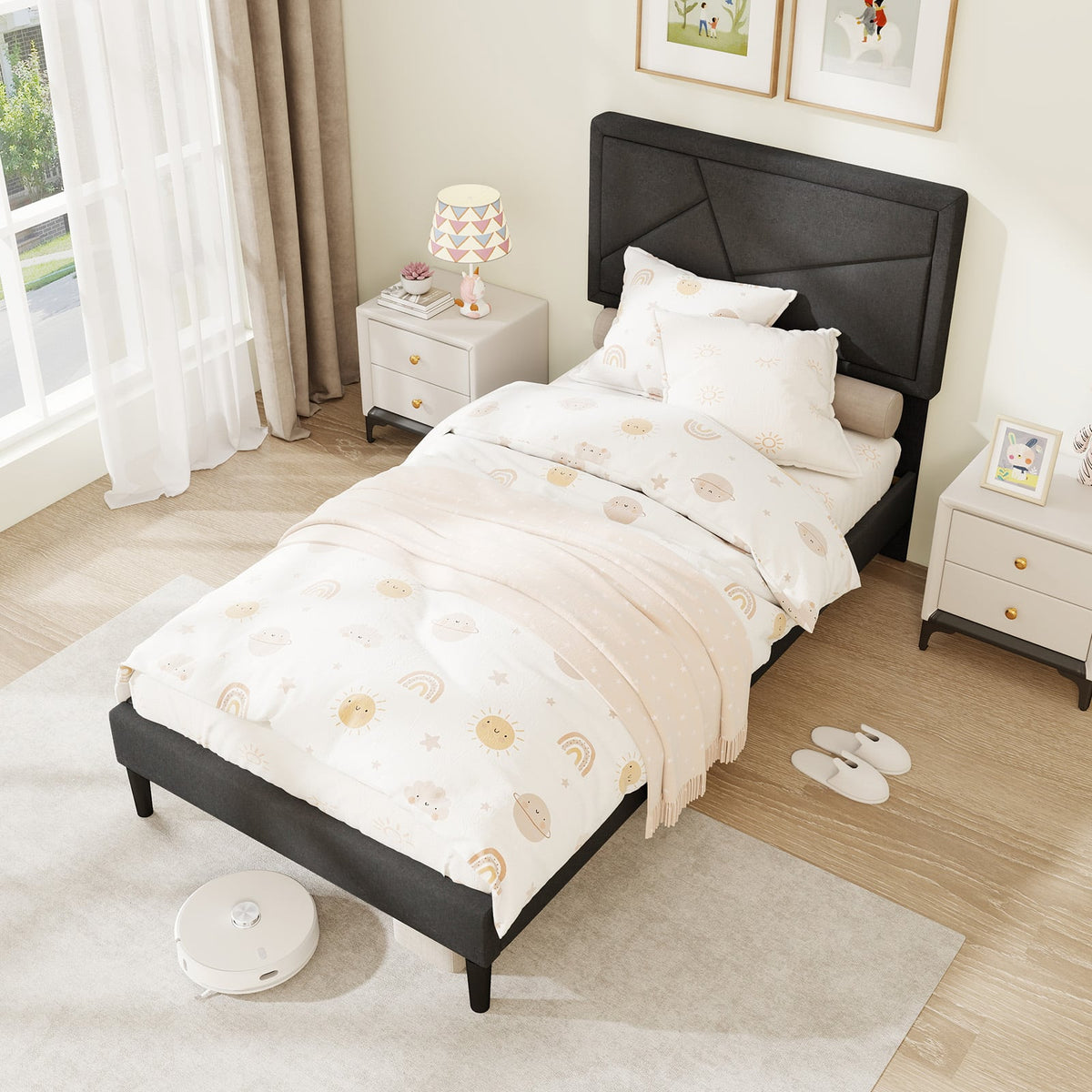 Twin/Full/Queen Size Upholstered Platform Bed Frame with High Headboard-Twin-Simple Bed Frame-DECOROLALA